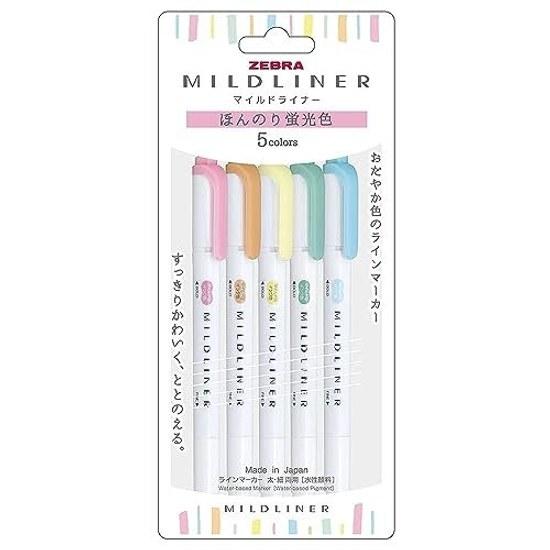 Zebra Mildliner Highlighter Subtle Fluorescent Colors 5 WKT7-5C-N