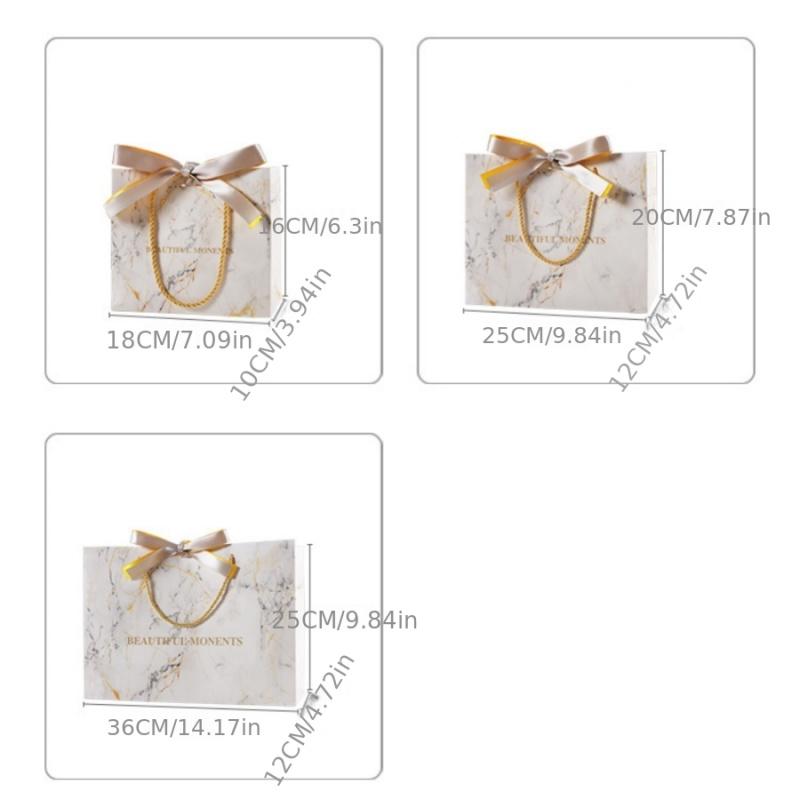 3 шт. Подарочный пакет с мраморным узором День рождения Фестиваль Вечеринка Белый Сумка-тоут для хранения Золотая лента Упаковка для выпечки Подарочный бумажный пакет