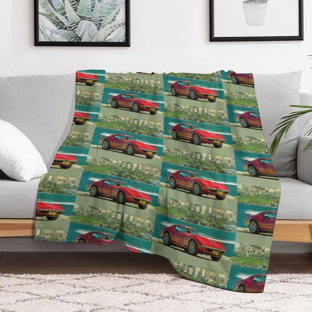 Corvette by the Ocean Throw Blanket Cozy Napping Blanket Gift for Mom Dad
