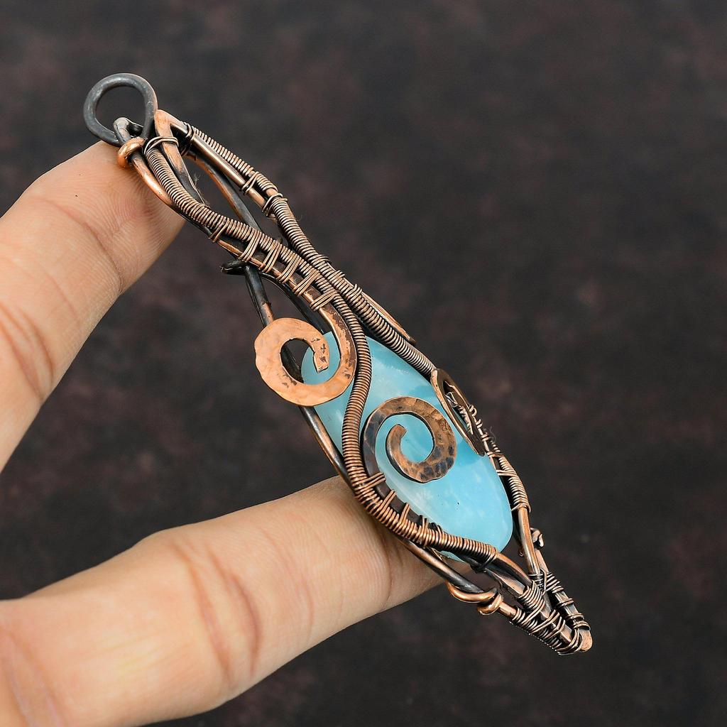 Подвеска с гемиморфитом, подвеска из медной проволоки, подвеска из драгоценного камня высшего качества, подвеска ручной работы, медная ювелирная подвеска для женщин, подарок для него