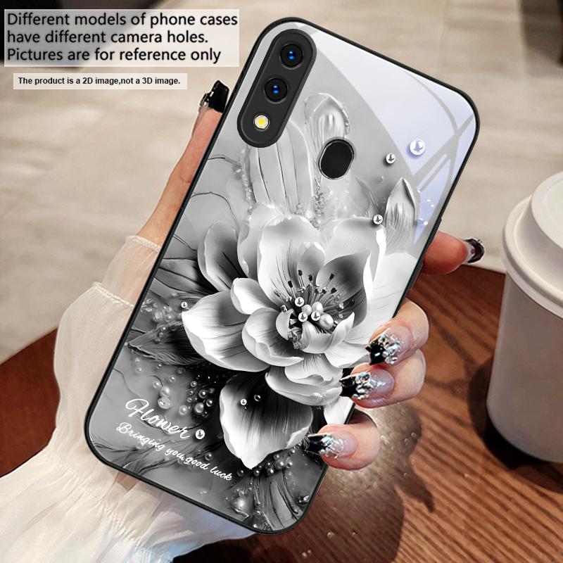 Цветущие синие цветы Для Samsung A73 72 71 A70 56 55 54 A53 52 51 50 42 A35 A34 33 32 31 26 25 24 23 22 30 стеклянный чехол для телефона