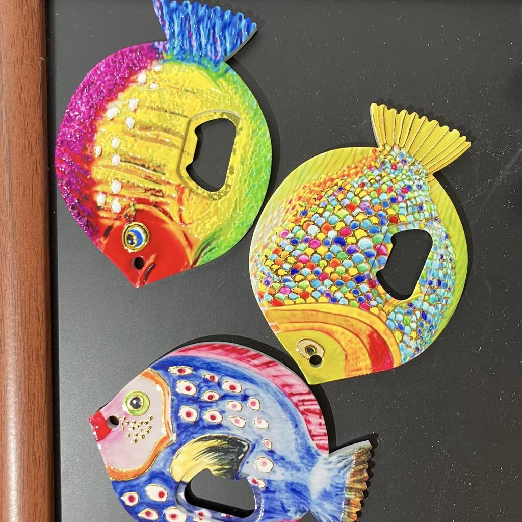 New Fat Head Fish Bottle Opener Refrigerator With Melamine Material Embossed Texture Hot Stamping Technology