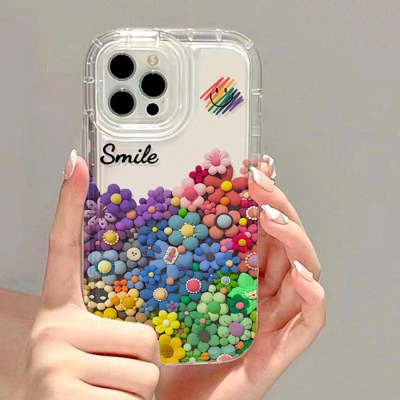 Love Heart Phone Case For iPhone 13 Case iPhone 14 15 Pro Max 11 12 XR XS X 7 8 15 Plus SE Cute Flower Shockproof Bumper Cover