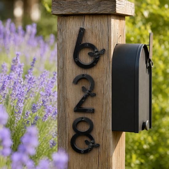 Bee House Number for Outside, Weather-proof Alloy Floating Address Numbers, Metal Number Sign for Door, Mailbox, Wall, Yard