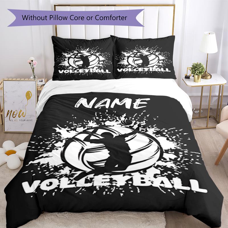 3pcs Custom Name volleyball Bedding Set Duvet Cover Closure Includes 1 Duvet Cover & 2 Pillowcases, Soft and Comfortable for All Seasons.