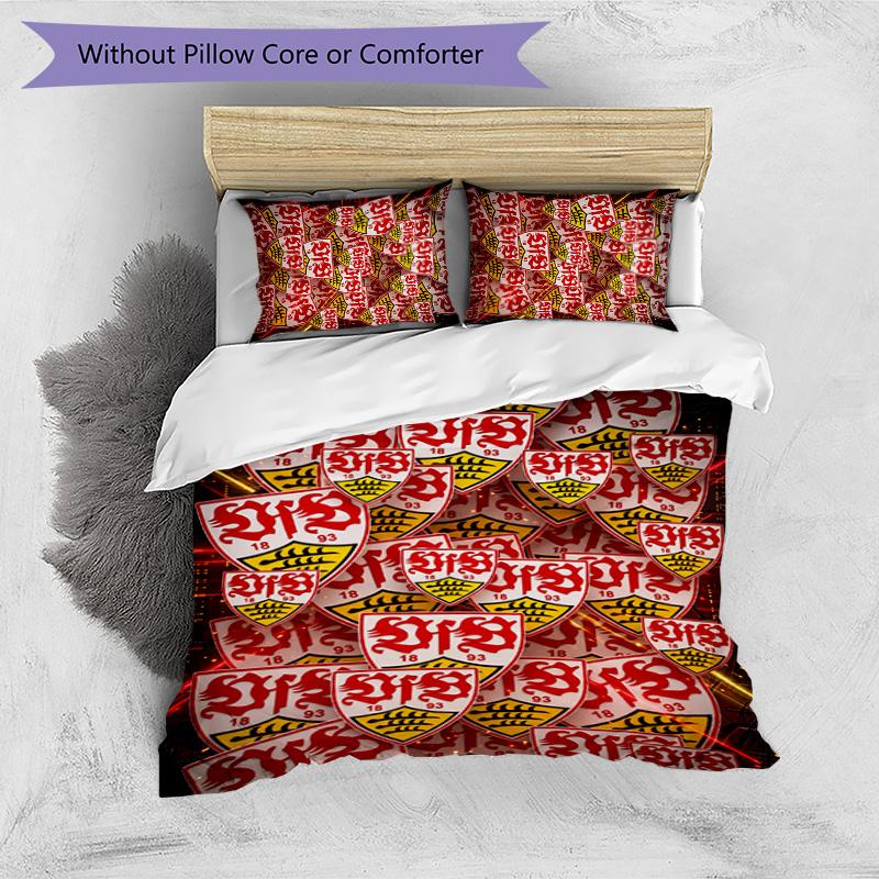 VfB Stuttgart Football Printed 3 Pieces Bedding Set, Comfortable Skin Friendly Bedroom Duvet Cover Set