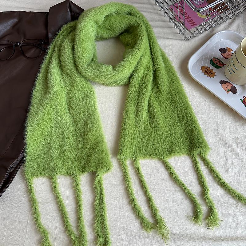 Luochi Knitting~Плюшевый шарф конфетных цветов: Мягкий, приятный для кожи, теплый, с кисточками и косами, универсальный зимний шарф-снуд для женщин.
