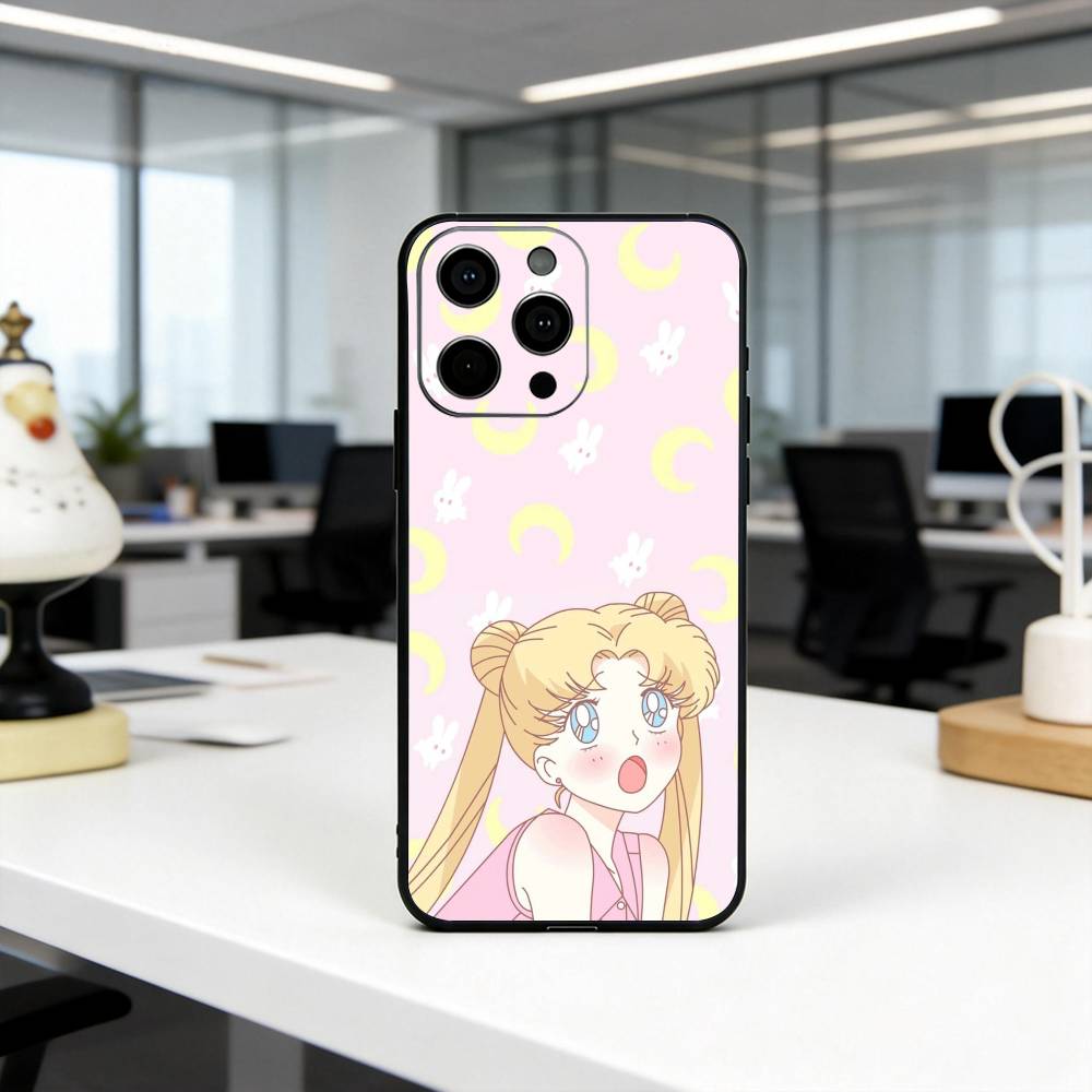 Мультяшный чехол для телефона S-Sailor M-Moon-es Art для iPhone 17, 16, 15, 14, 13, 12, 11 Plus, Pro Max, Других Мягкий Черный Чехол