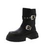 Women's Retro Punk Style Chunky Heel Boots  Autumn Winter Buckle Comfortable Walking Boots Non-Slip Thick Sole Biker Boots