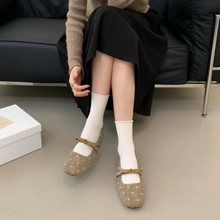 Inner height-increasing polka dot temperament camellia Mary Jane shoes autumn and winter new versatile bow single shoes