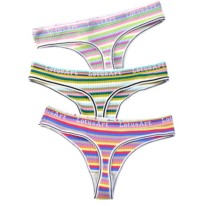 YOUULAR 3 шт./лот, модные женские хлопковые бесшовные стринги, сексуальное красочное полосатое нижнее белье, трусики, стринги, женское нижнее белье, нижнее белье M-XL