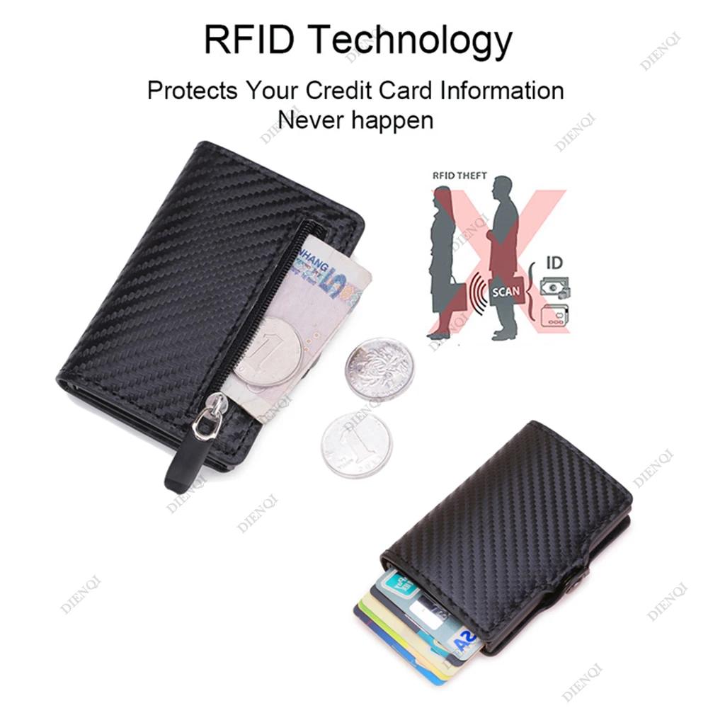 Rfid Углеродное волокно Держатель для кредитных карт Мужские кошельки Тонкий Мини Кожаный Металлический Кошелек-портмоне Черный Кошелек для мужчин Кошелек для мужчин