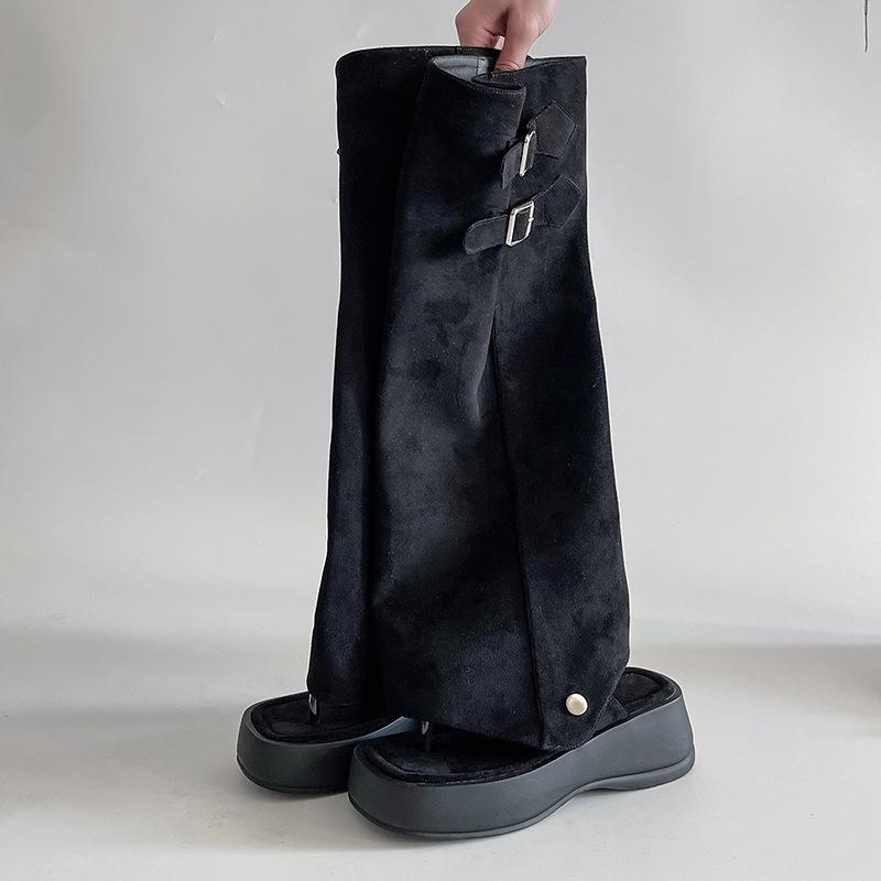 Women's Two-wear Toe Stacking Trouser Tube Boots Women's Thick-soled Herringbone High Tube Roman Womens Sandals Sandalias Mujer