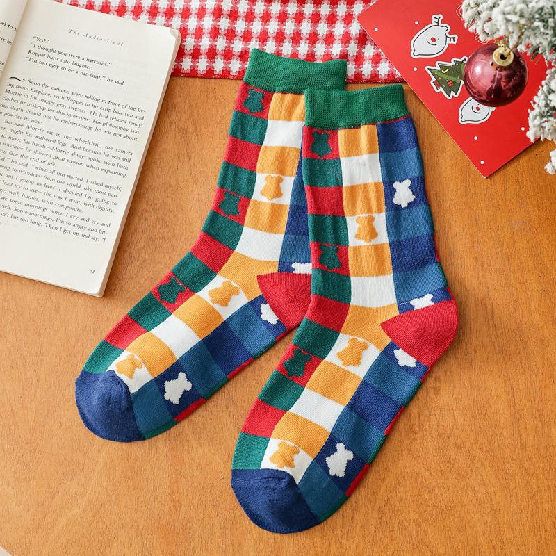 European & American Christmas Cartoon Santa Socks - Unisex Autumn/Winter Mid-Tube Cotton In Red