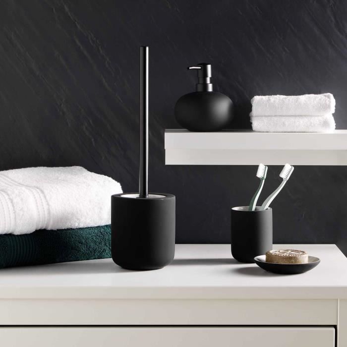 Porte savon - Mambo - Noir - Grès - Diamètre 11 cm - Hauteur 2 cm