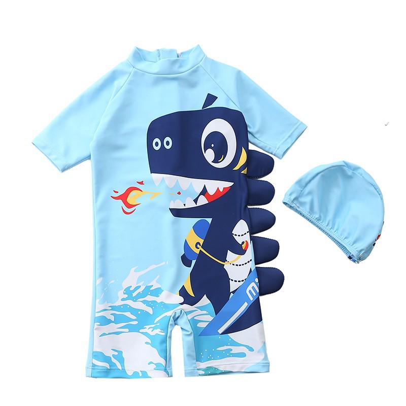 New Style European-American Boys' Dinosaur Color Block Swimwear Set - One-Piece & Two-Piece Options
