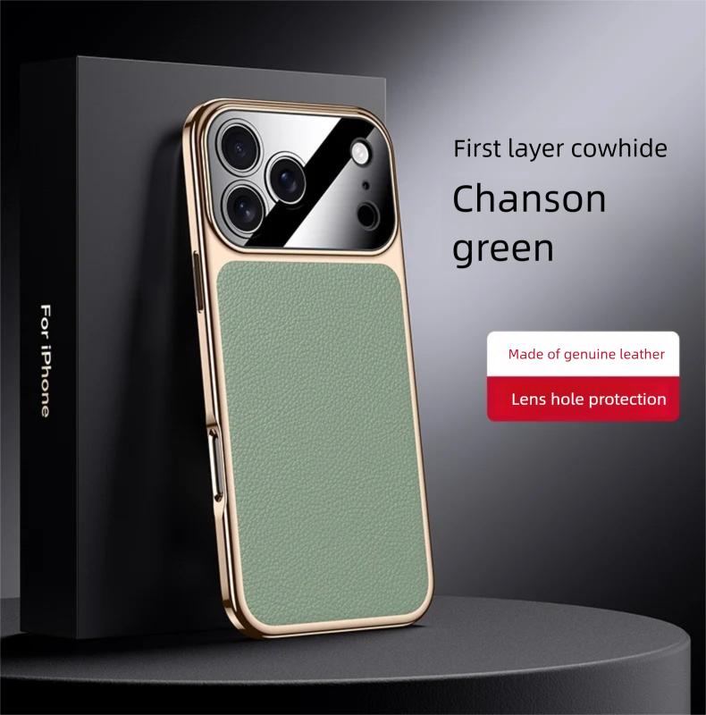 Премиальный чехол из натуральной кожи для iPhone 17 Air Pro Max Роскошная накладка Гальванизированная рамка