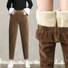 Fashion Women's Winter Thicken Plush Corduroy Casual Pants Warm High Waist Trousers