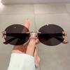 Новый Дизайнерский Винтажный Овальный Солнцезащитные Очки Без Оправы Роскошного Бренда Женские Для Мужчин Солнцезащитные Очки Модные Панк Популярные Металлические Леопардовые Очки