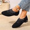 Fashion New Single Shoes for Autumn Women's Fashion Round Toe Suede Spliced Mesh Crystal Flower Soft Sole Non-Slip Low-Top Shoes
