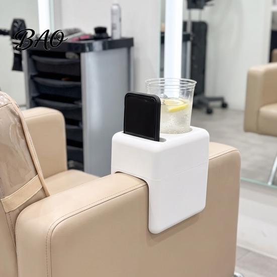 Convenient Salon Storage Tray Chair Armrest Tray, Hair Organizer with Phone/Cup Holder, Plastic Customer Phone Holder for Beauty Side Table