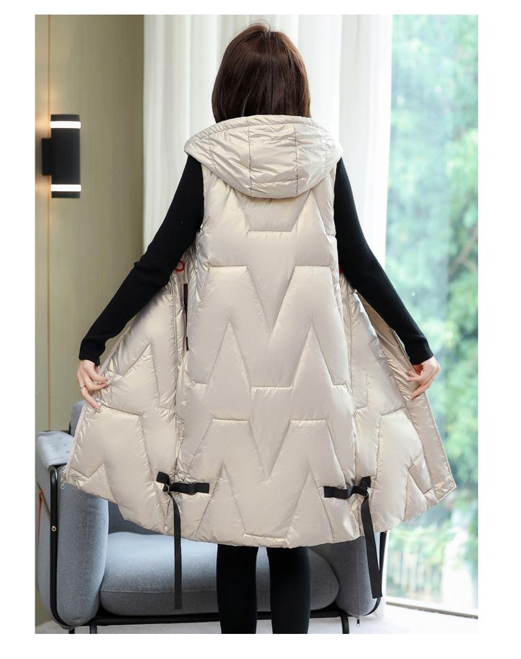 Осенне-зимняя женская однотонная свободная ветрозащитная жилетка средней длины с капюшоном без рукавов, женская куртка