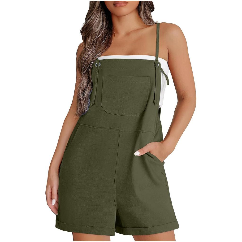 Womens Shorts Overalls Sleeveless Adjustable Strap Short Rompers Jumpsuit With Pockets