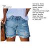 Summer Women Shorts Ripped High Waisy Zipper Button Closure Multi Pockets Folded Hem Streetwear Solid Color Slim Fit Denim Shorts