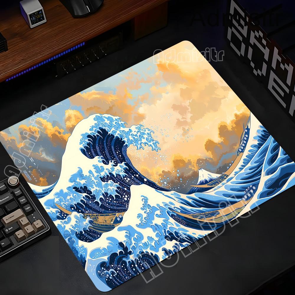 White And Black Waves Small Mouse Pad The Great Wave Company Kanagawa Mousepad XS Mats PC Lock-Edge Office Accessories Carpet