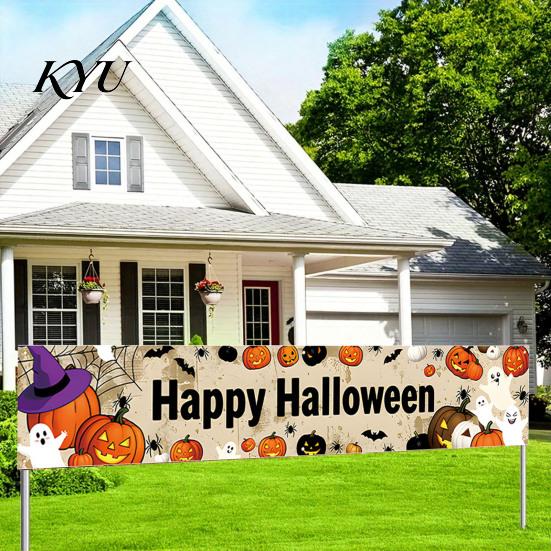 Holiday Home Decor Props Halloween Fence Banner, 118 x 20 Inch Large Yard Sign Banner Flag, Scary Spooky Theme Backgrounds Party Backdrop Hanging
