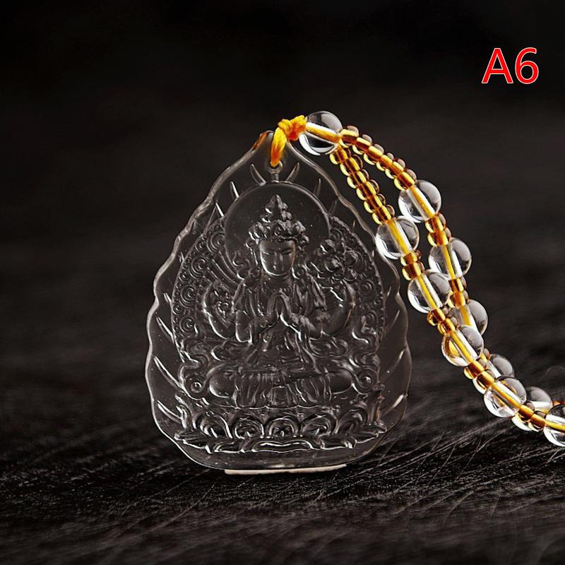 Blue White Gold And Yellow Crystal Carved Buddha Bodhisattva Pendant Necklace Jewelry Charm Aura Amulet Gift For Men Women