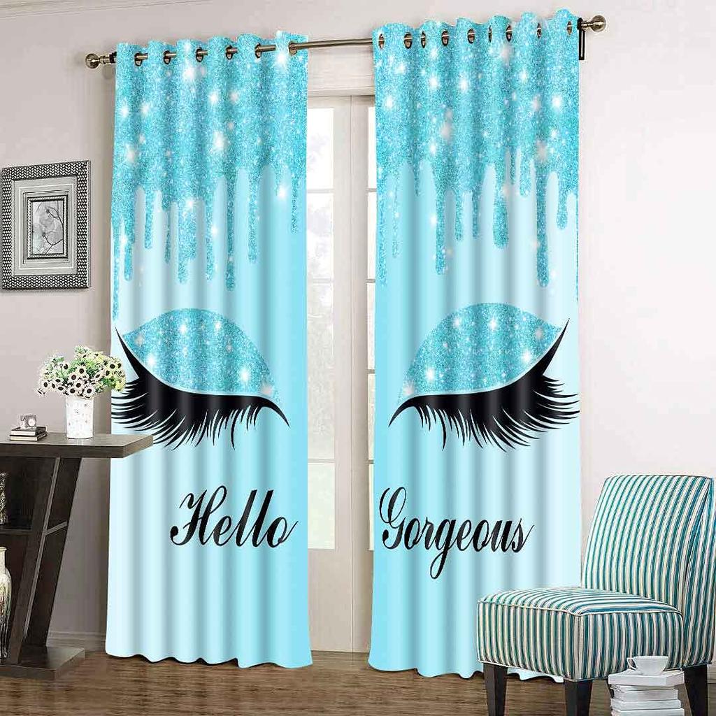 3D Print Modern Pink Golden Eyelash Eyes 2 Panel Lounge Elegant Shading Blackout Window Curtain for Girl Living Room Bedroom