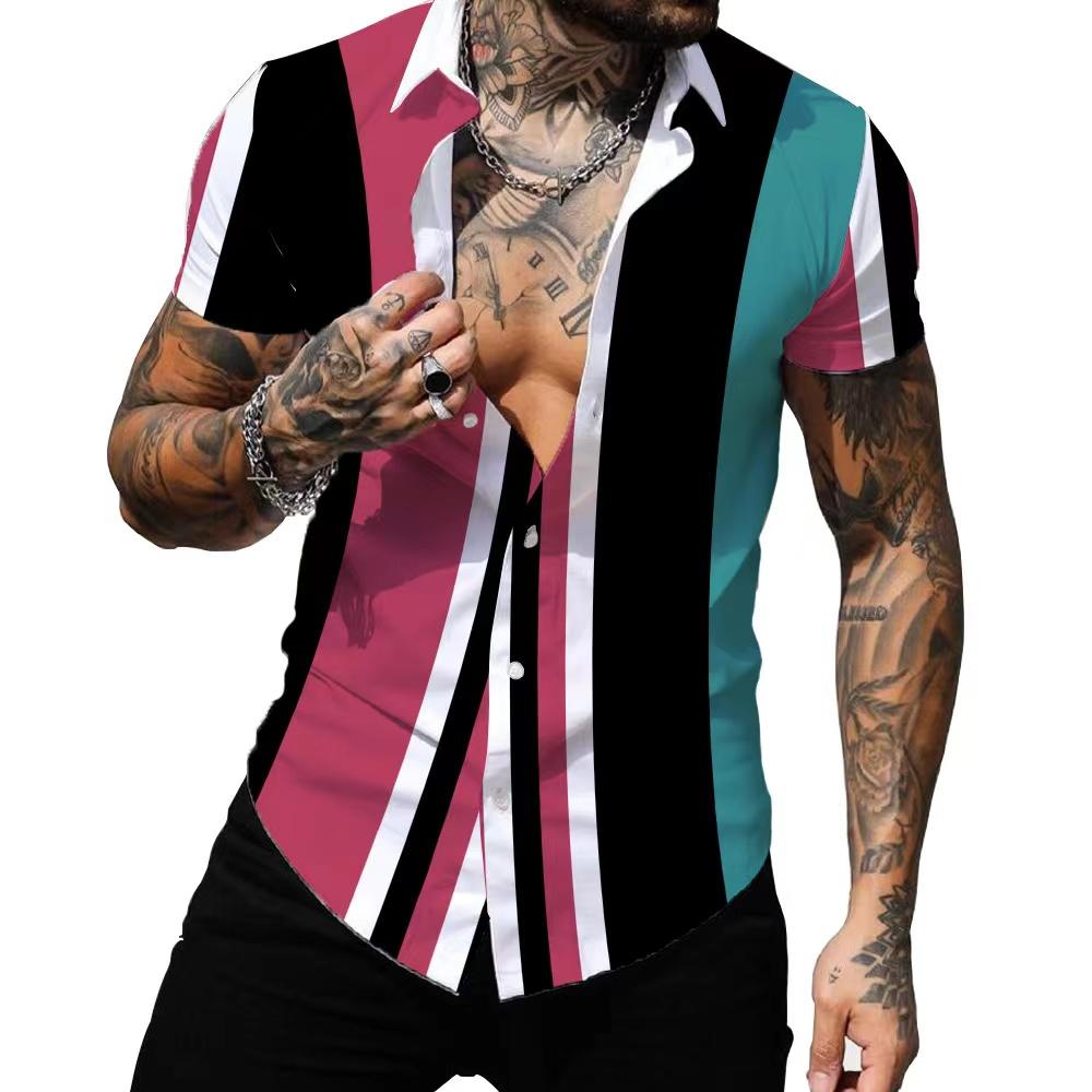 Летние гавайские рубашки 3D-принт в полоску Сексуальная мужская женская одежда Мужская отпускная с лацканами Camisa Модная пляжная с коротким рукавом Блузка