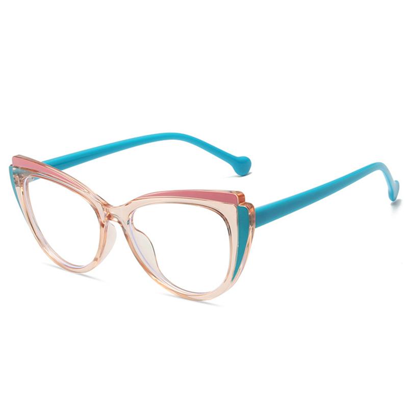 Retro TR90 Double Color Cat Eye Women Glasses Frame Fashion Pink Clear Anti-Blue Light Optical Men Eyewear Frame
