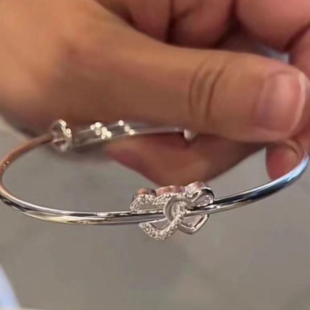 Sweet Exquisite Double Heart Retro Korean Style Bracelet Women Bangle Fashion Jewelry Buckle Bangle