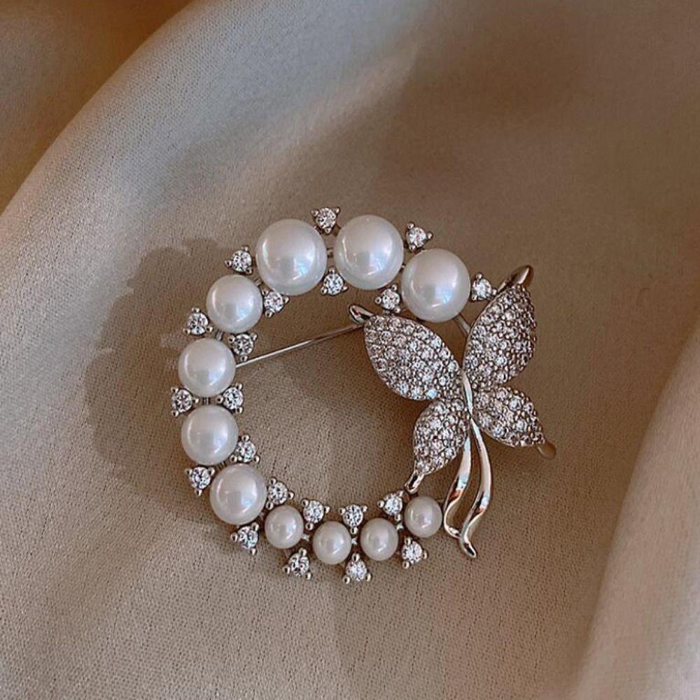 Trend Circle Butterfly Brooch Элегантные круглые броши со стразами Свадебный подарок