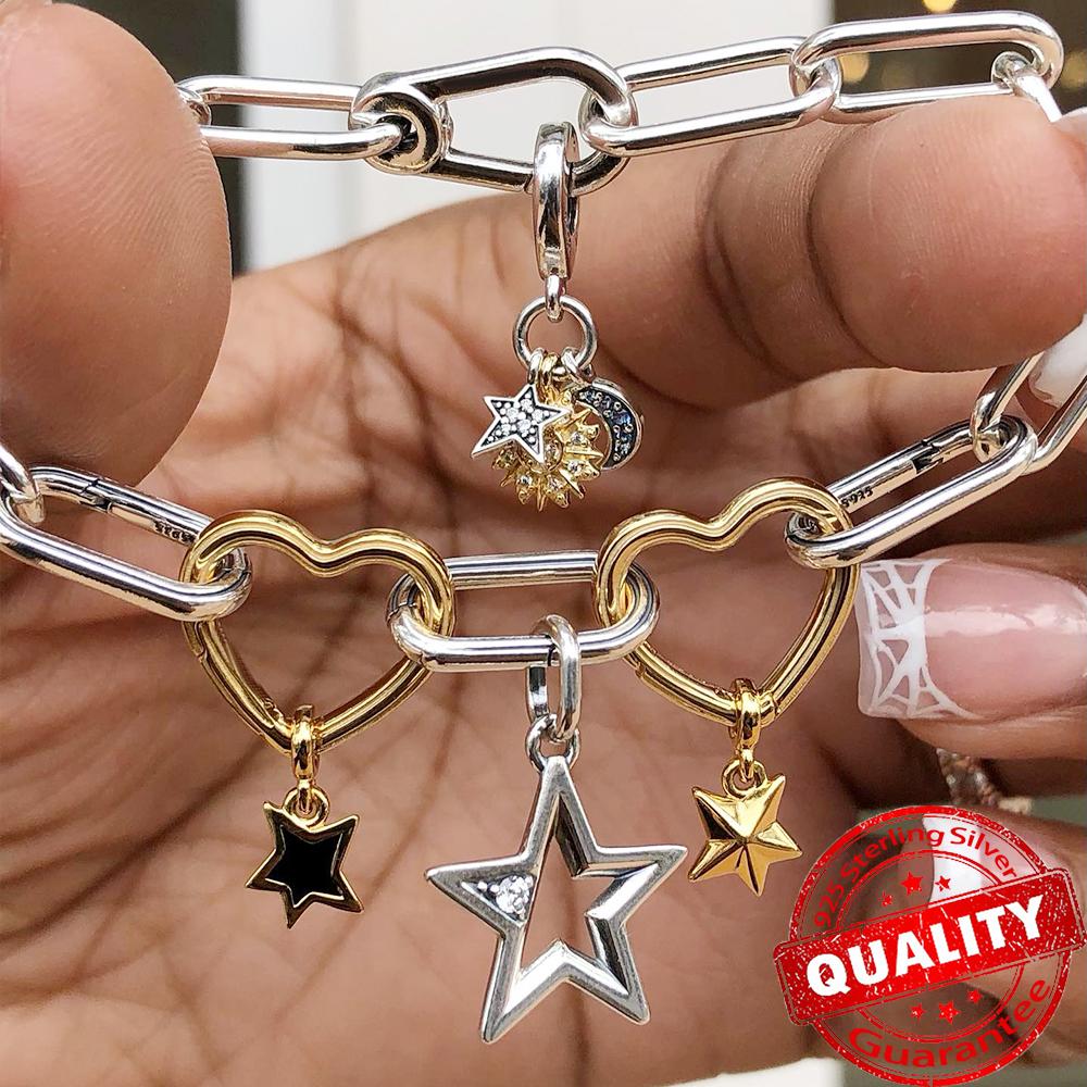 Классическое золотое проволочное сердце и сверкающий циркон из стерлингового серебра 925 пробы, подвеска-шарм "Ангел" для DIY-женского браслета, аксессуары для кулона