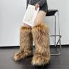 Модные женские ботфорты до колена из пушистого искусственного меха, мягкие, теплые и удобные, накладной дизайн, меховые ботинки на осень-зиму