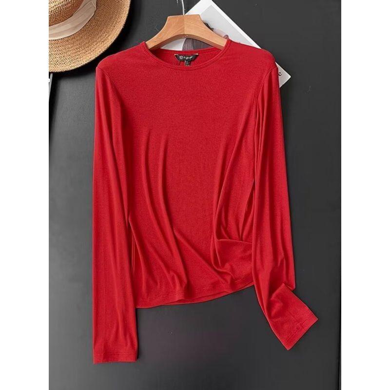 MD Women's New Gray Base Ride Slim Fit Thin Cotton Round Neck Long Sleeves T-shirt 06208511803