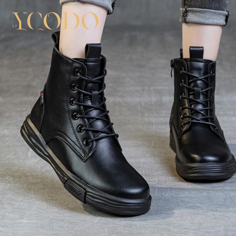 Кожаные ботильоны, женская повседневная студенческая обувь на плоской подошве