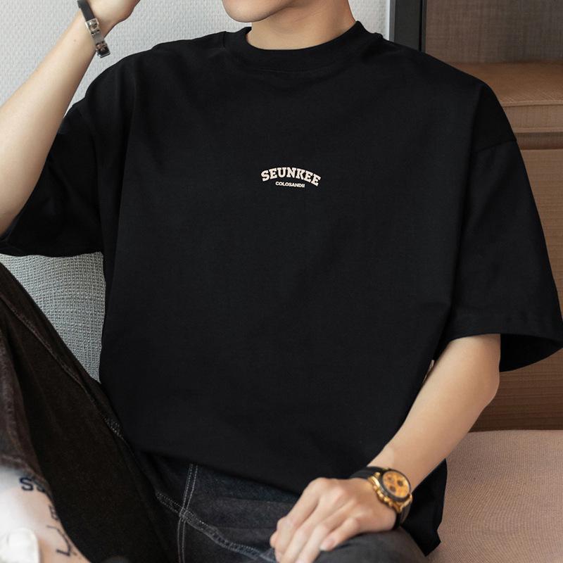 Мужская летняя футболка из тяжелого чистого хлопка с круглым вырезом, 260 г, с коротким рукавом, свободного кроя