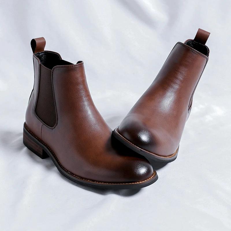 Классические ботинки челси, мужские повседневные кожаные ботинки с острым носком, 2024, брендовые удобные модные ботинки для отдыха на плоской подошве, дизайнерская обувь