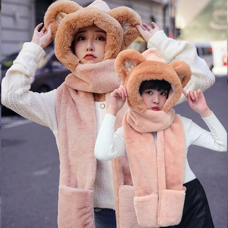 Рождественская шапка для взрослых, шарф, перчатки, интегрированный зимний теплый плюшевый шарф с рогами из мультфильма для родителей и детей, детский