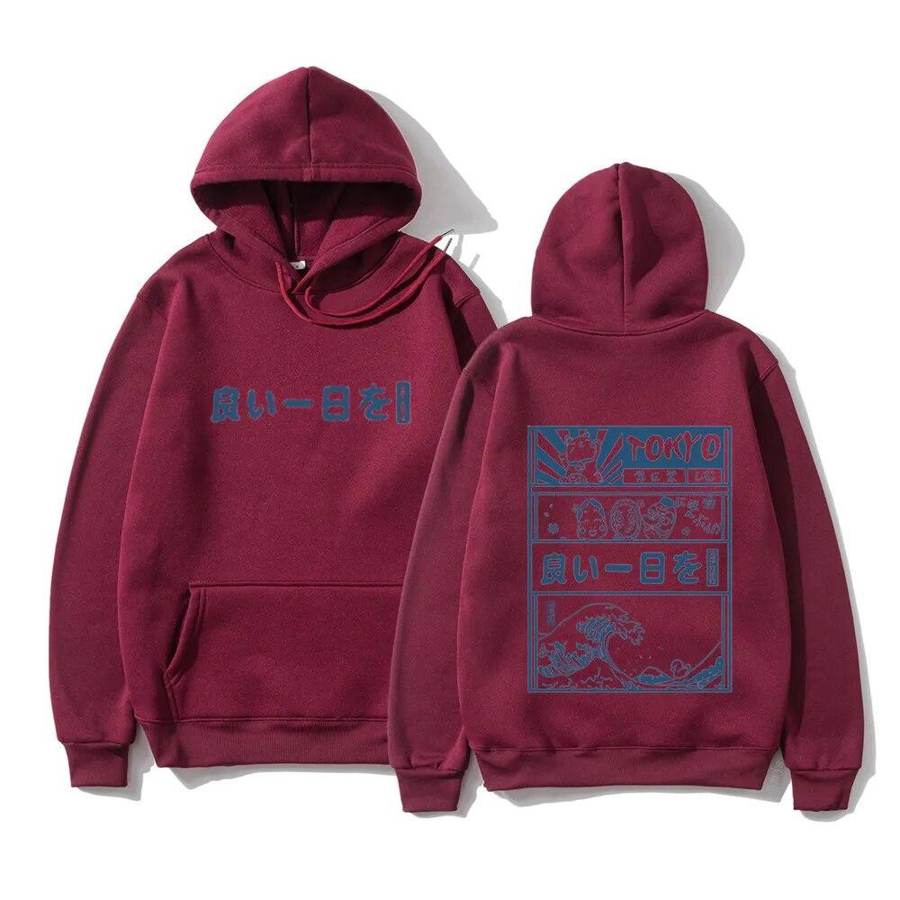 Harajuku унисекс толстовка с капюшоном японский кандзи мультфильм большая волна Токио негабаритный Streetw хип-хоп пуловер с капюшоном одежда унисекс