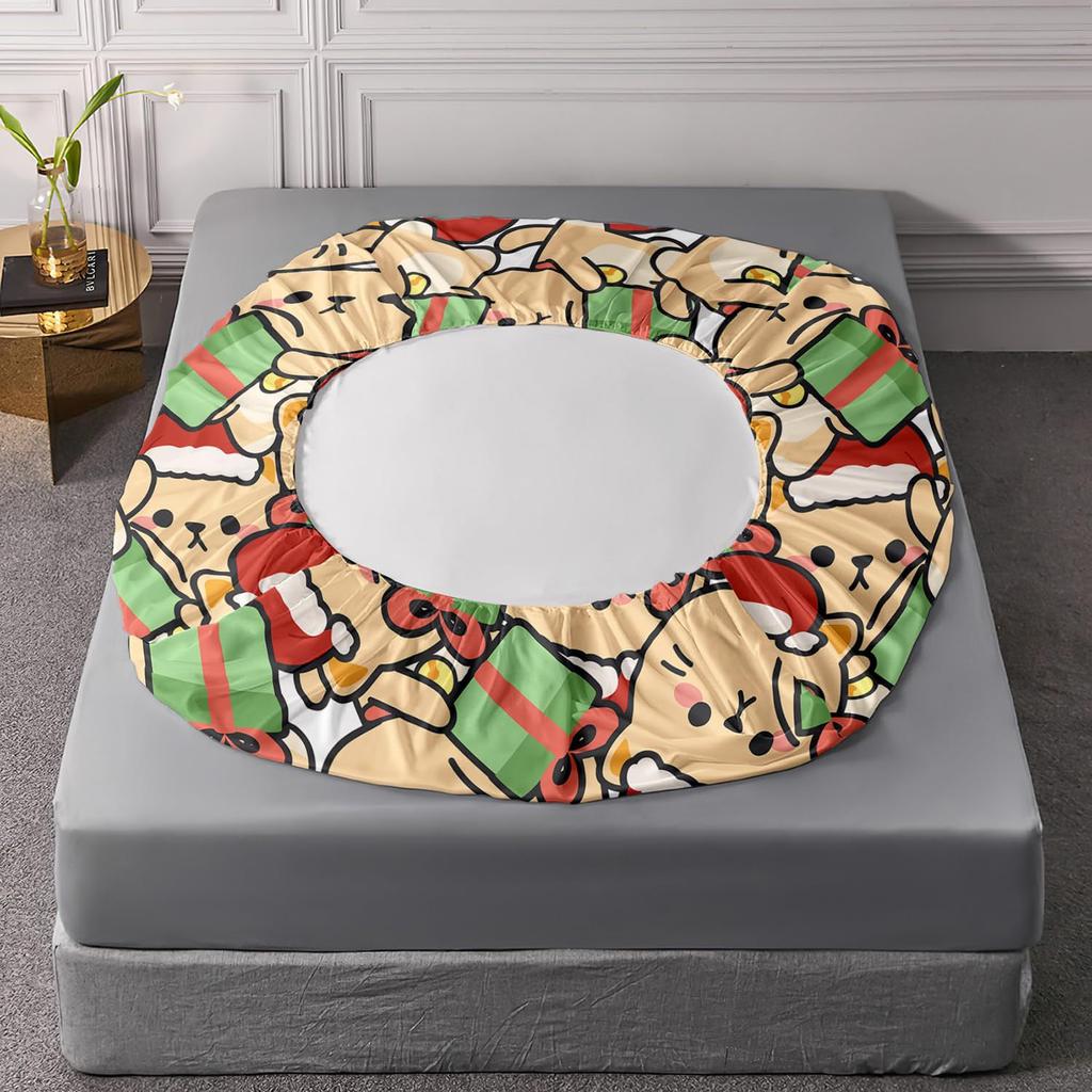Cute Christmas Cat Pattern Bed Hat Four-Piece Bedding Set Bedroom Dormitory Bedding Decoration