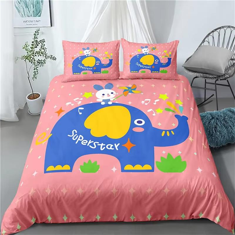 Kawaii Elephant Duvet Cover Set Cute Animals Quilt Cover Twin Queen Soft Microfiber Cartoon Bedding Set For Boys Girls Room Dorm