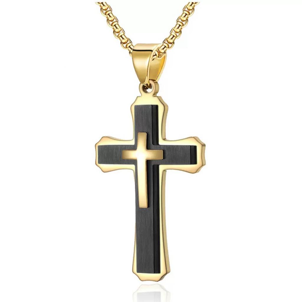 2026 Accessories Men's Trend Pendant Fashion Personality Trendy Men's Three-layer Cross Necklace
