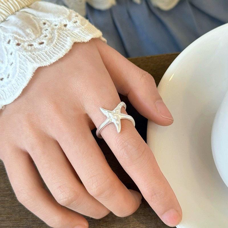 Summer Ocean Crystal Starfish Cuff Rings For Women Girl Sweet Fashion New Jewelry Gift Party Beach Vacation anillos