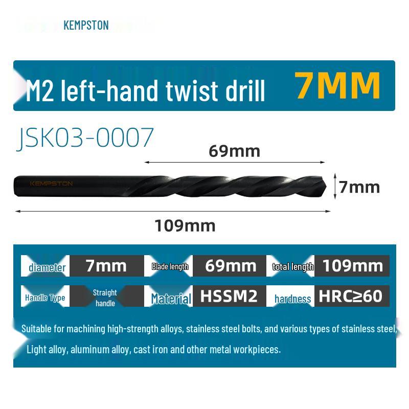 Capson M2 High-Speed Steel Left-Hand Twist Drill Bit for Stainless Steel, Straight Shank, 1-16mm