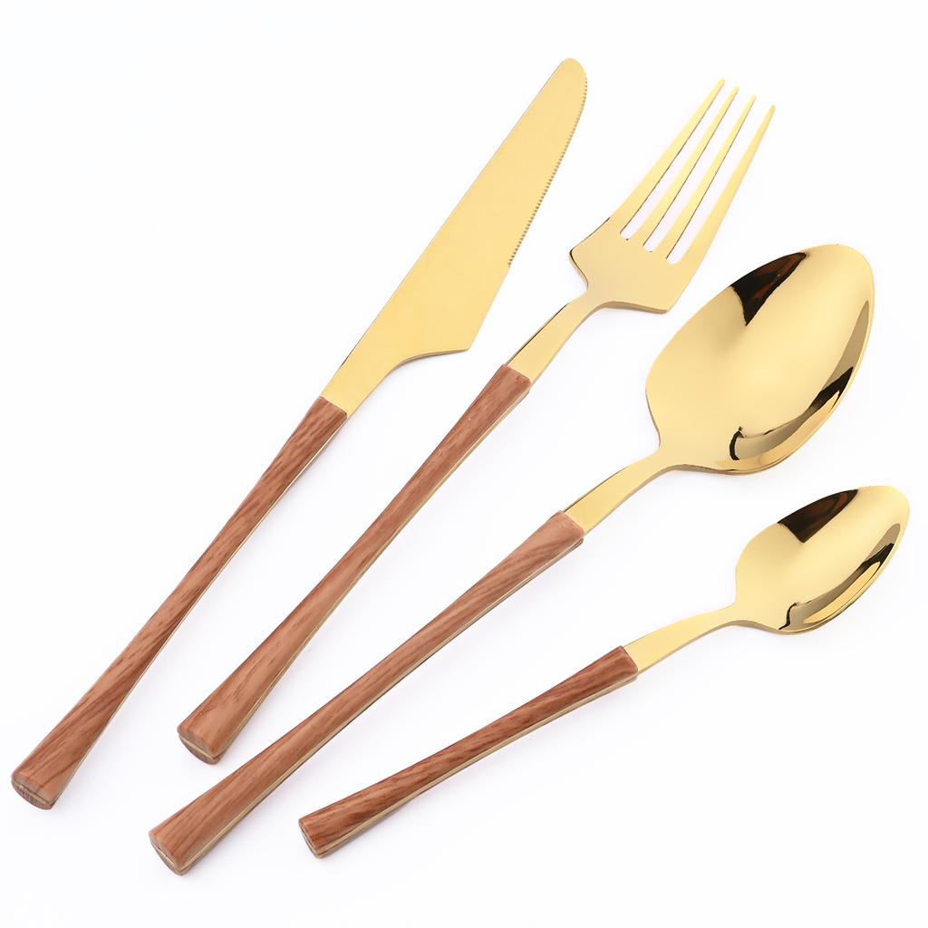 24 шт., набор посуды из нержавеющей стали с имитацией дерева, мраморной ручкой, западный нож, вилка, ложка, столовая посуда с 1 шт., набор держателей